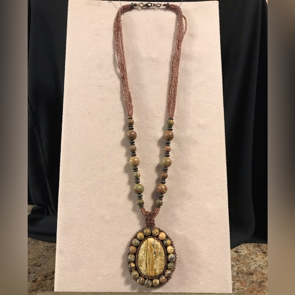 Hand Beaded Jasper Medallion Necklace
